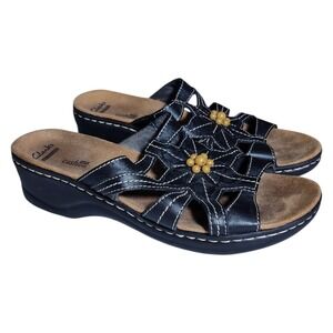 Clarks Slide Lexi Sandals Women's Size 9.5M Black Leather Beads Beaded Bohemian